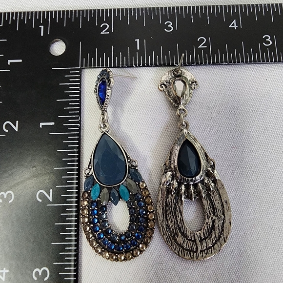 Silver with Blue Teardrop Earrings - Picture 9 of 9